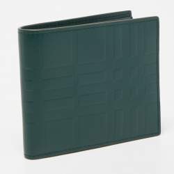 Burberry Green Check Embossed Leather CC Bills Bifold Wallet
