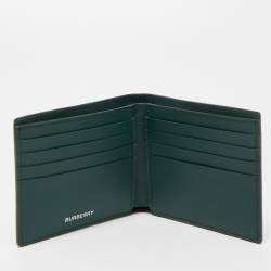 Burberry Green Check Embossed Leather CC Bills Bifold Wallet
