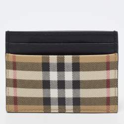 Burberry Beige House Check Coated Canvas and Leather Card Holder
