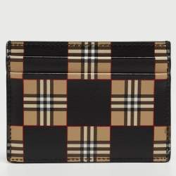 Burberry Beige/Black Checkerboard Leather Sandon Card Holder