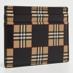 Burberry Beige/Black Checkerboard Leather Sandon Card Holder