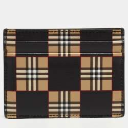 Burberry Beige/Black Checkerboard Leather Sandon Card Holder