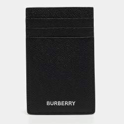 Check and Leather Card Case in Charcoal - Men