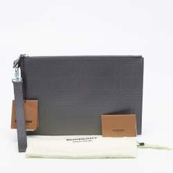 Burberry Grey Leather Wristlet Zip Pouch