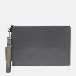 Burberry Grey Leather Wristlet Zip Pouch