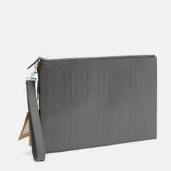 Burberry Grey Leather Wristlet Zip Pouch