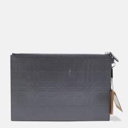 Burberry Grey Leather Wristlet Zip Pouch
