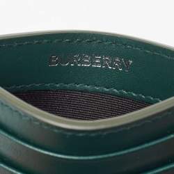 Pre Owned Burberry Dark Green Check Embossed Leather Sandon Card Holder