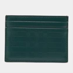 Pre Owned Burberry Dark Green Check Embossed Leather Sandon Card Holder