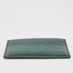 Pre Owned Burberry Dark Green Check Embossed Leather Sandon Card Holder