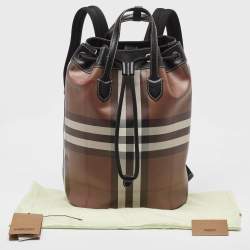 Burberry Dark Birch Brown Check Coated Canvas and Leather Drawcord Backpack