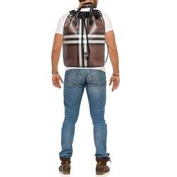 Burberry Dark Birch Brown Check Coated Canvas and Leather Drawcord Backpack