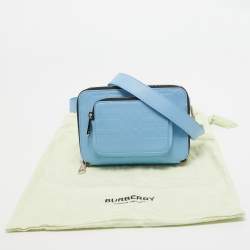 Pre Owned Burberry Blue Jake Check Embossed Leather Crossbody Bag