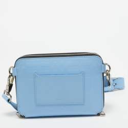 Pre Owned Burberry Blue Jake Check Embossed Leather Crossbody Bag