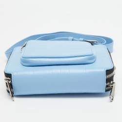 Pre Owned Burberry Blue Jake Check Embossed Leather Crossbody Bag