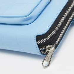 Pre Owned Burberry Blue Jake Check Embossed Leather Crossbody Bag