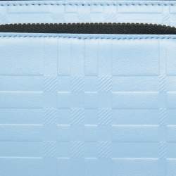 Pre Owned Burberry Blue Jake Check Embossed Leather Crossbody Bag