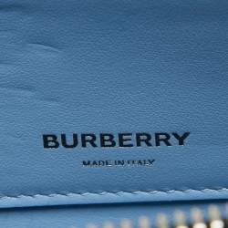 Pre Owned Burberry Blue Jake Check Embossed Leather Crossbody Bag