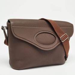 Burberry Dark Brown Leather Large Pocket Messenger Bag