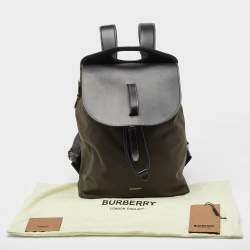 Pre Owned Burberry Black/Seaweed Nylon and Leather Pocket Backpack