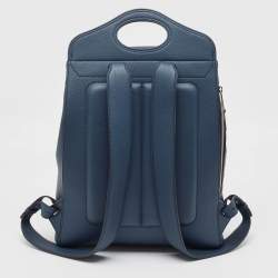 Pre Owned Burberry Ash Blue Grain Leather Pocket Backpack