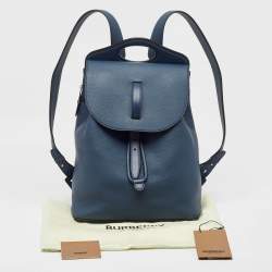 Pre Owned Burberry Ash Blue Grain Leather Pocket Backpack