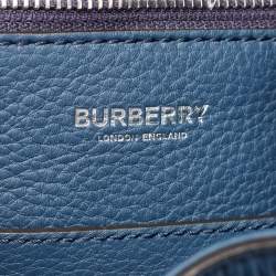 Pre Owned Burberry Ash Blue Grain Leather Pocket Backpack