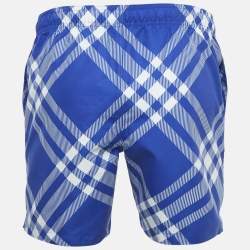 Burberry Blue Tri Bar Checks Synthetic Swim Shorts XS