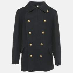 Burberry Black Wool Fur Collar Detail Double Breasted Coat XXL