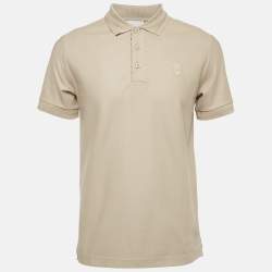 Burberry Beige Logo Embroidered Cotton Pique Polo T-Shirt M