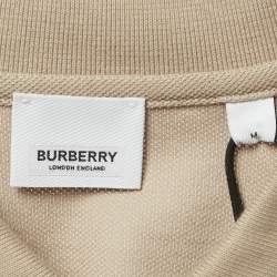 Burberry Beige Logo Embroidered Cotton Pique Polo T-Shirt M