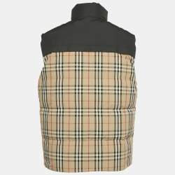 Pre Owned Burberry Black/Archive Beige Checks Nylon Reversible Down Vest XS