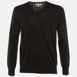 Pre Owned Burberry Black Merino Wool Benton V-Neck Sweater S