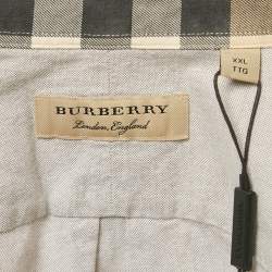 مملوكة مسبقًا قميص بربري قطن رمادي بأزرار أمامية مقاس كبير جدًا - إكس إكس لارج