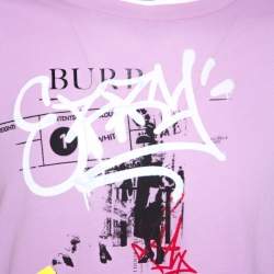 مملوكة مسبقًا Burberry Light Pink Printed Jersey Long Sleeve Cordan T-Shirt L
