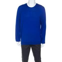 Burberry Brit Cobalt Blue Merino Wool Checked Detail Sweater XXL