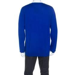 Burberry Brit Cobalt Blue Merino Wool Checked Detail Sweater XXL