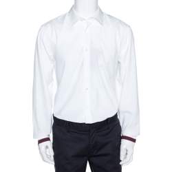Burberry White Cotton Striped Cuff Reynoldton Sport Shirt XXL Burberry | TLC