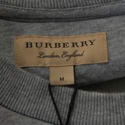 مملوكة مسبقًا Burberry Grey Fleece Back Cotton Blend Logo Embroidered Sweatshirt M