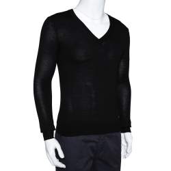 Pre Owned Burberry Black Merino Wool Lainson V-Neck Sweater S