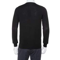 Pre Owned سويتر بربري رقبة حرف في صوف مارينو أسود S