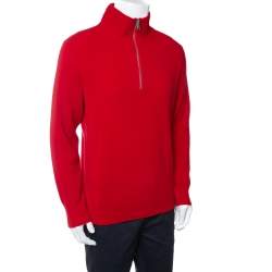 مملوكة مسبقًا Burberry Red Cashmere Hendon Quarter Zip Sweater L