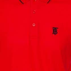 Pre Owned تي شيرت بربري أحمر نمط خلية النحل تريكو مقاس كبير - لارج