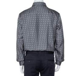 مملوكة مسبقًا قميص بربري أزرار أمامية حرير مطبوع شعار الماركة مونوغرامي رصاصي مقاس كبير جداً (اكس لارج)