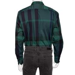 Pre Owned Burberry Green Checked Cotton Button Down Shirt XL