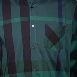 Pre Owned Burberry Green Checked Cotton Button Down Shirt XL