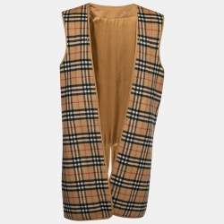 Pre Owned Burberry Beige Checked Wool & Cashmere Sleeveless Coat Warmer XXXL