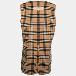 Pre Owned Burberry Beige Checked Wool & Cashmere Sleeveless Coat Warmer XXXL