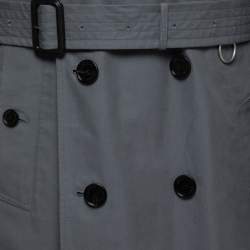 Pre Owned Burberry Grey Cotton Double Breasted Belted Lightweight Trench Coat XL