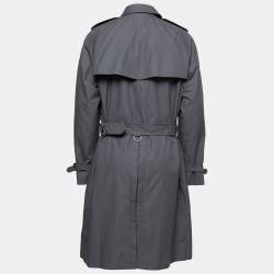 Pre Owned Burberry Grey Cotton Double Breasted Belted Lightweight Trench Coat XL